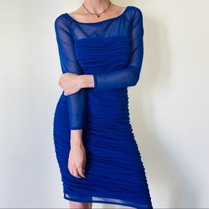Mark Zunino Long Sleeve Cobalt blue ruche Dress With
